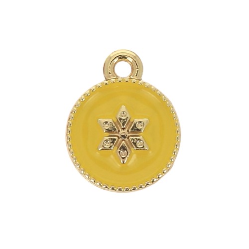 12x10mm Round charm with epoxy resin and star pattern - Gold Tone - Yellow x1