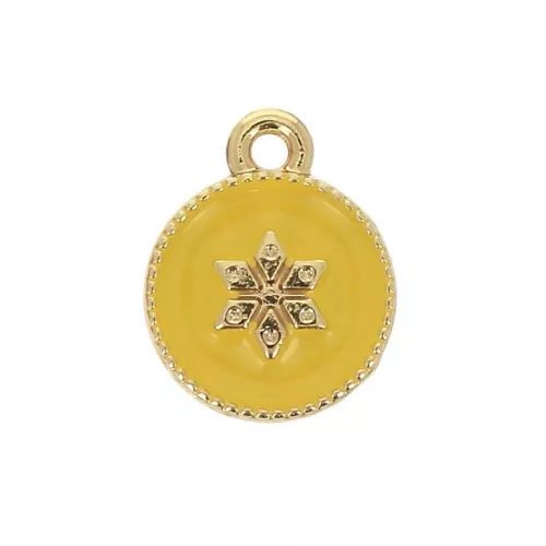 12x10mm Round charm with epoxy resin and star pattern - Gold Tone - Yellow x1