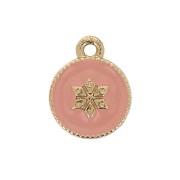 12x10mm Round charm with epoxy resin and star pattern - Gold Tone - Baby Pink x1|raw }}