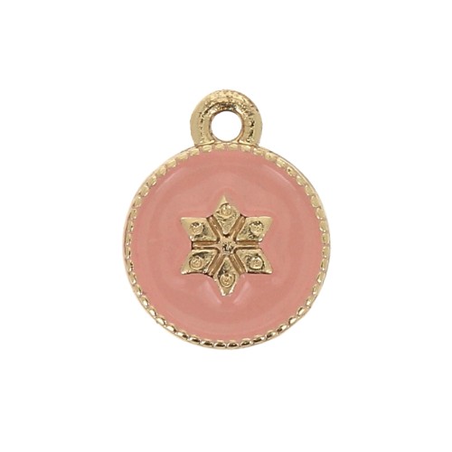 12x10mm Round charm with epoxy resin and star pattern - Gold Tone - Baby Pink x1