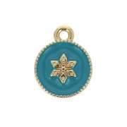12x10mm Round charm with epoxy resin and star pattern - Gold Tone - Turquoise x1|raw }}