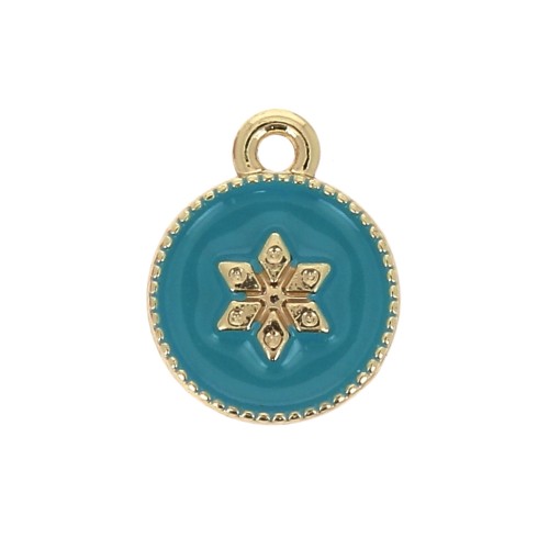 12x10mm Round charm with epoxy resin and star pattern - Gold Tone - Turquoise x1
