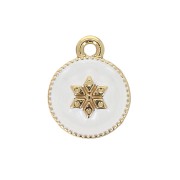 12x10mm Round charm with epoxy resin and star pattern - Gold Tone - White x1|raw }}