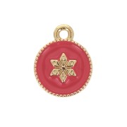 12x10mm Round charm with epoxy resin and star pattern - Gold Tone - Coral x1|raw }}