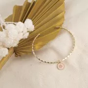 12x10mm Round charm with epoxy resin and star pattern - Gold Tone - Coral x1