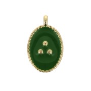 14x9mm Oval charm with small dots in epoxy resin - Gold Tone - Green x1|raw }}