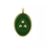 14x9mm Oval charm with small dots in epoxy resin - Gold Tone - Green x1