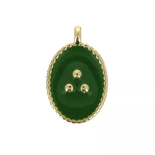 14x9mm Oval charm with small dots in epoxy resin - Gold Tone - Green x1