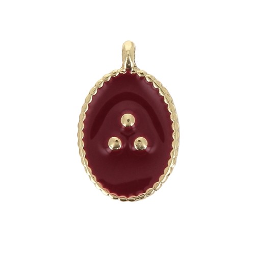 14x9mm Oval charm with small dots in epoxy resin - Gold Tone - Bordeaux x1