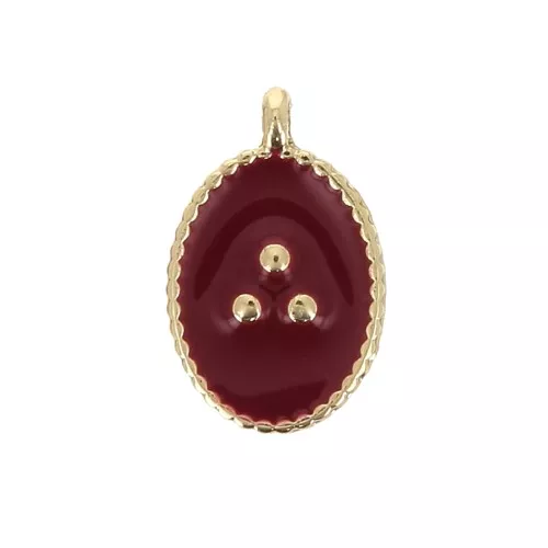 14x9mm Oval charm with small dots in epoxy resin - Gold Tone - Bordeaux x1