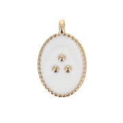 14x9mm Oval charm with small dots in epoxy resin - Gold Tone - White x1