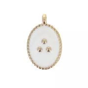 14x9mm Oval charm with small dots in epoxy resin - Gold Tone - White x1