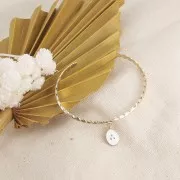 14x9mm Oval charm with small dots in epoxy resin - Gold Tone - White x1