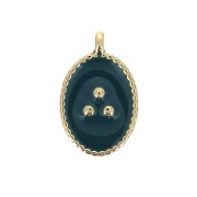 14x9mm Oval charm with small dots in epoxy resin - Gold Tone - Petrol Blue x1|raw }}