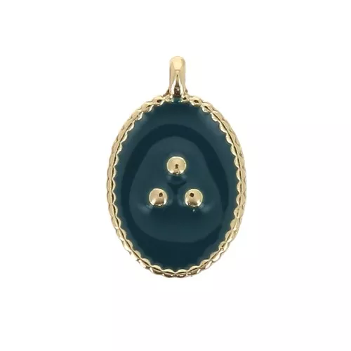 14x9mm Oval charm with small dots in epoxy resin - Gold Tone - Petrol Blue x1