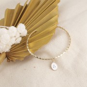 14x9mm Oval charm with small dots in epoxy resin - Gold Tone - Petrol Blue x1