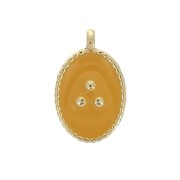14x9mm Oval charm with small dots in epoxy resin - Gold Tone - Mustard x1|raw }}