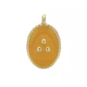 14x9mm Oval charm with small dots in epoxy resin - Gold Tone - Mustard x1