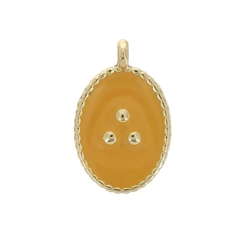 14x9mm Oval charm with small dots in epoxy resin - Gold Tone - Mustard x1