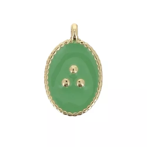 14x9mm Oval charm with small dots in epoxy resin - Gold Tone - Mint x1