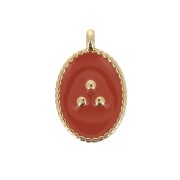 14x9mm Oval charm with small dots in epoxy resin - Gold Tone - Terracotta x1
