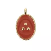 14x9mm Oval charm with small dots in epoxy resin - Gold Tone - Terracotta x1