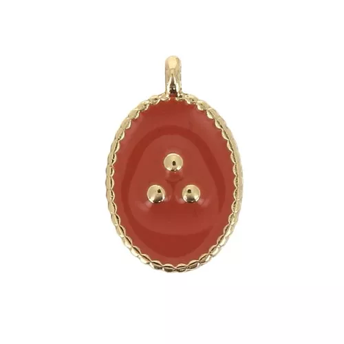 14x9mm Oval charm with small dots in epoxy resin - Gold Tone - Terracotta x1