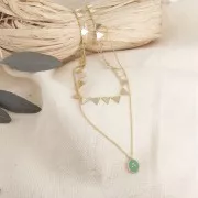 14x9mm Oval charm with small dots in epoxy resin - Gold Tone - Terracotta x1