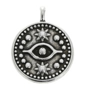 18.5x15mm Round pendant mystic eye pattern - Antique Silver Plating x1