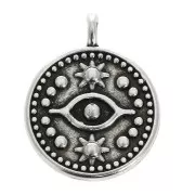 18.5x15mm Round pendant mystic eye pattern - Antique Silver Plating x1