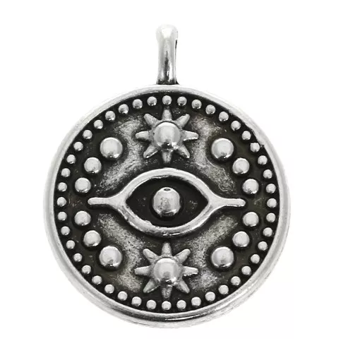 18.5x15mm Round pendant mystic eye pattern - Antique Silver Plating x1