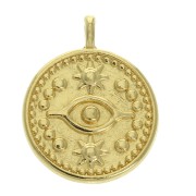 18.5x15mm Round pendant mystic eye pattern - Fine Gold Plated x1