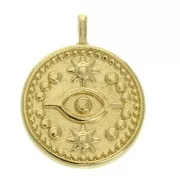 18.5x15mm Round pendant mystic eye pattern - Fine Gold Plated x1