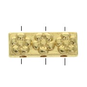 17x6mm Rectangular 3-hole connector - flower pattern ? Fine Gold Plated x1