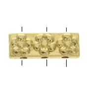 17x6mm Rectangular 3-hole connector - flower pattern ? Fine Gold Plated x1
