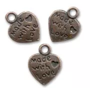 Heart charms 13mm Old copper tone x5