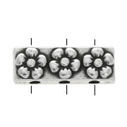 17x6mm Rectangular 3-hole connector - flower pattern Antique Silver Plating x1