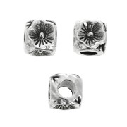 5mm Cube bead - flower pattern - Antique Silver Plating x1|raw }}