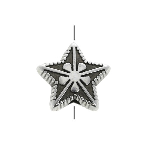 10mm Star bead - Antique Silver Plating x1