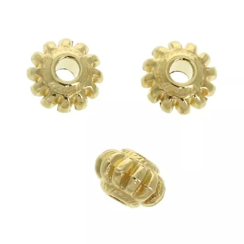 7mm Striated round bead - Fine Gold Plated x1