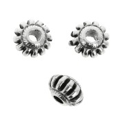 7mm Striated round bead - Antique Silver Plating x1