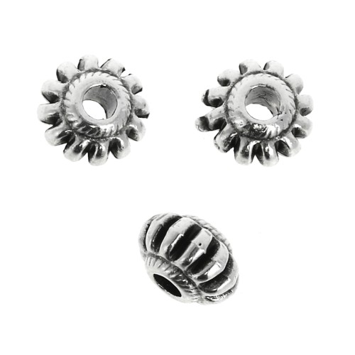 7mm Striated round bead - Antique Silver Plating x1