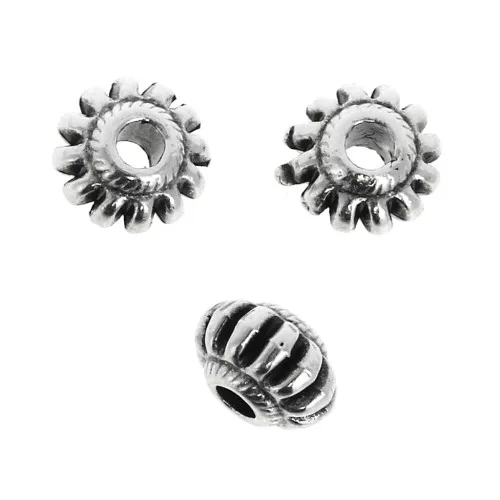 7mm Striated round bead - Antique Silver Plating x1