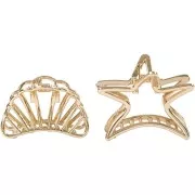 Crocodile hair clips - Shell and star shape - Gold Tone x2