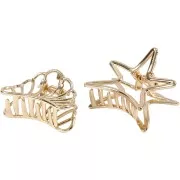Crocodile hair clips - Shell and star shape - Gold Tone x2
