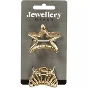 Crocodile hair clips - Shell and star shape - Gold Tone x2