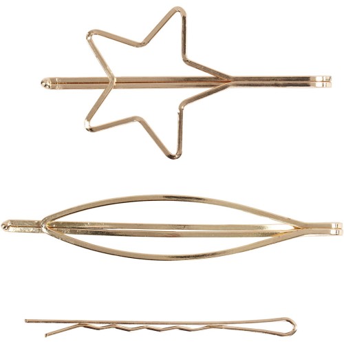 Barrettes plates à chignon fantaisie - Doré x3