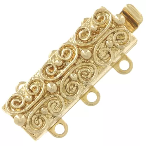 3 strands fancy clasp 20x6mm gold tone x1