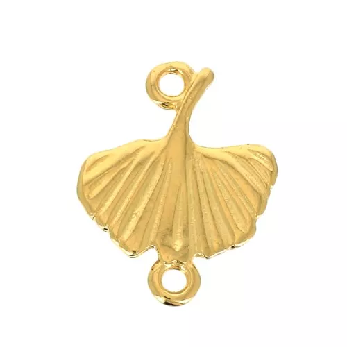 16x14mm 2 rings Ginkgo connector in zamac - Fine Gold Plated x1