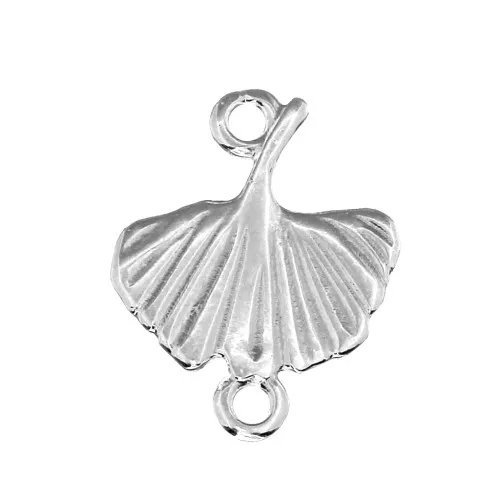 16x14mm 2 rings Ginkgo connector in zamac - Fine Antique silver plating x1